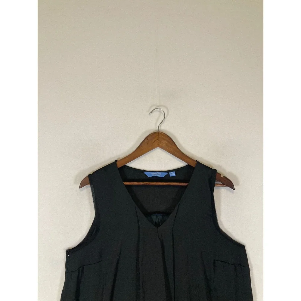 Chic Simply Vera Vera Wang Women XL Black Asymmetrical Drape V-Neck Blouse Top - Picture 8 of 10